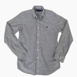 Ralph Lauren Mens L Slim Fit Button Down Shirt Black White Check Cotton